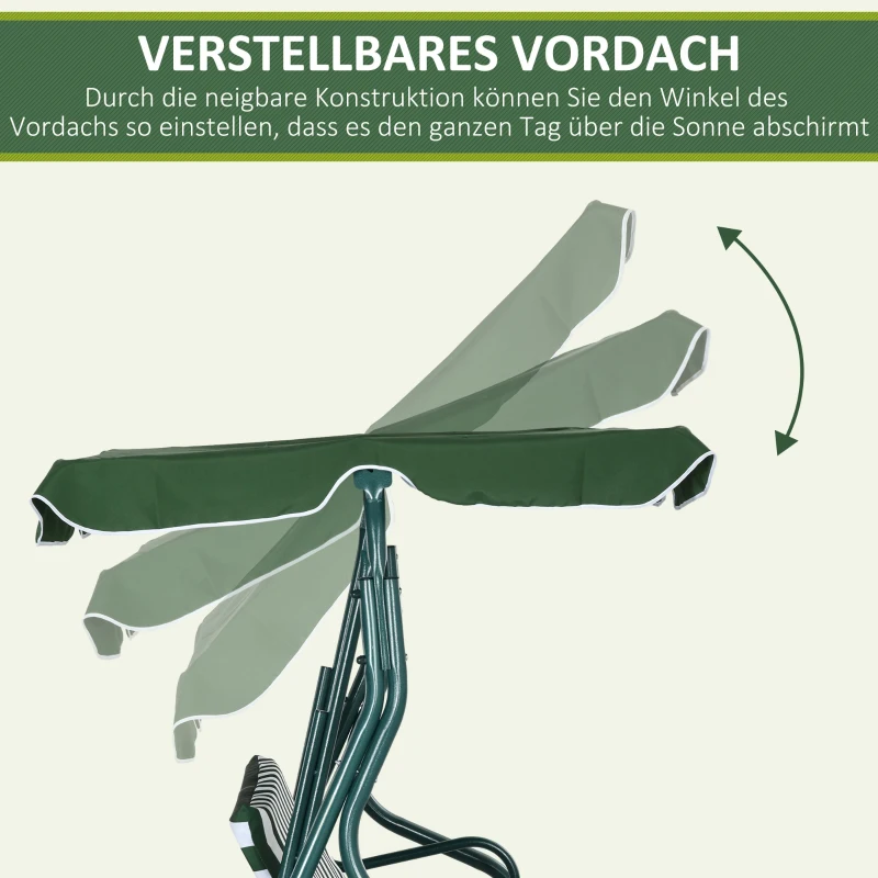 Outsunny 3-zits Hollywoodschommel Tuinligbed Schommelbank, weerbestendig, 172 cm x 110 cm x 153 cm, Groen + Wit
