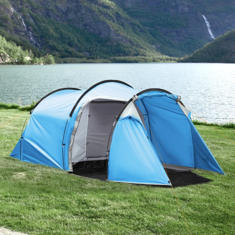 Outsunny Campingtent, Pop-up tent voor 2-3 personen, Voortent & Slaapgedeelte, Waterdicht, 426 x 206 x 154 cm, Lichtblauw