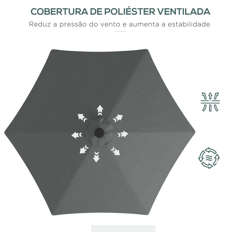 Outsunny Chapéu de Sol Excêntrico de 3 m com Luzes LED com Manivela e Base em Cruz para Exterior Pátio Terraço Cinza Escuro