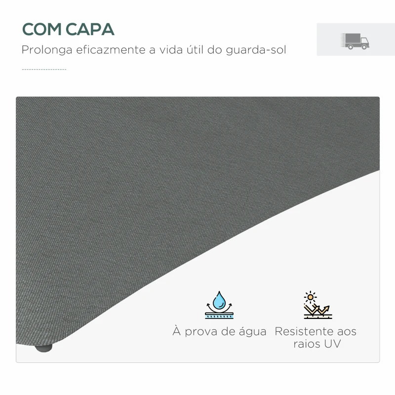 Outsunny Chapéu de Sol Excêntrico de 3 m com Luzes LED com Manivela e Base em Cruz para Exterior Pátio Terraço Cinza Escuro