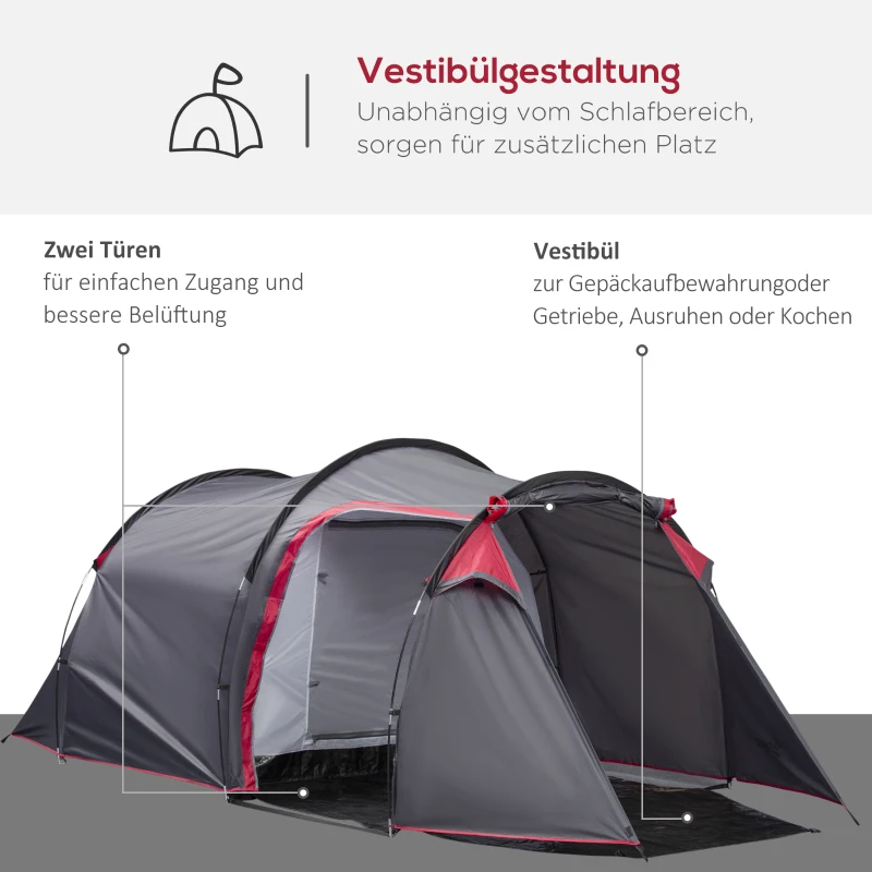 Outsunny Campingtent, Pop-up tent voor 2-3 personen, Voortent & Slaapgedeelte, Waterdicht, 426 x 206 x 154 cm, Grijs