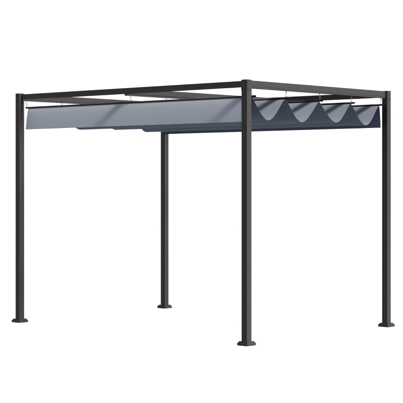 Outsunny 4 x 3(m) Metal Outdoor Pergola with Retractable Roof, Outdoor Gazebo Canopy Shelter with Drainage Holes for Garden, Patio, Lawn, Grey