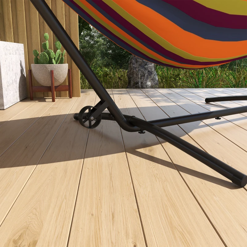 Outsunny Suporte para Cama Rede de Aço com Rodas 2 Ganchos Ajustáveis em 6 Níveis e Bolsa de Transporte 290x120x115 cm Preto