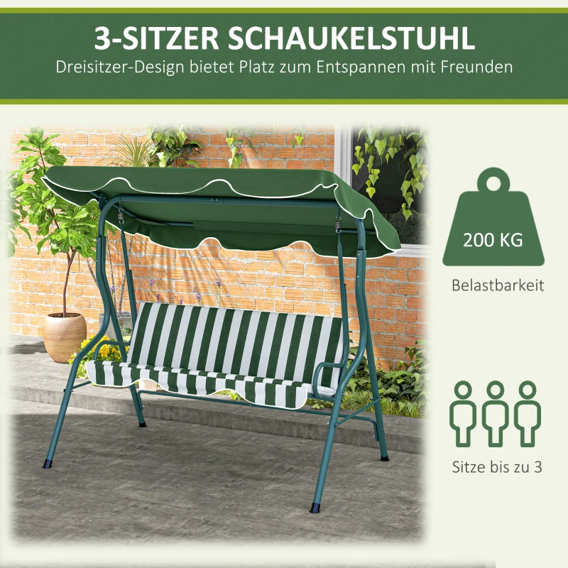 Outsunny 3-zits Hollywoodschommel Tuinligbed Schommelbank, weerbestendig, 172 cm x 110 cm x 153 cm, Groen + Wit