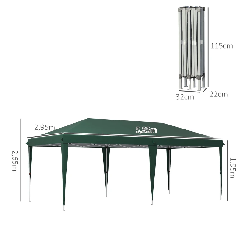 Outsunny Cenador de Jardín 6x3 m Gazebo con Altura Ajustable en 3 Niveles Bolsa de Transporte Marco de Acero Anti-UV Verde
