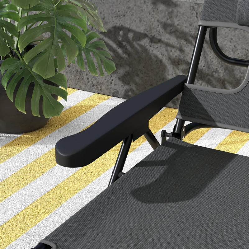 Outsunny Tuinstoel Ligstoel, opvouwbaar, weerbestendig, 194 cm x 72 cm x 89 cm, Zwart + Donkergrijs