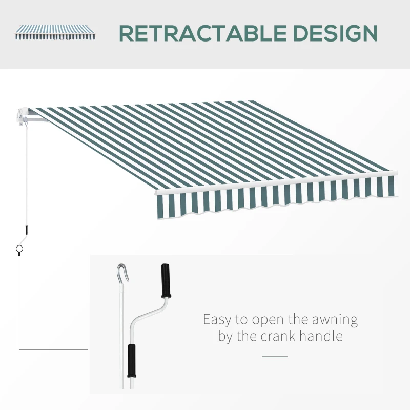 Outsunny Retractable Awning, 2.5x2 m-Dark Green/White