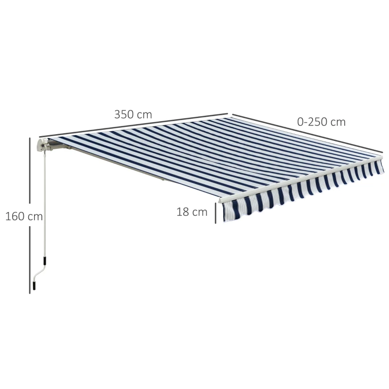 Outsunny Manual Retractable Awning, 3.5x2.5 m-Dark Blue/White Stripes