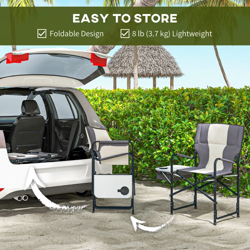 Folding Aluminium Camping Chair, with Cooler Bag Table - Grey