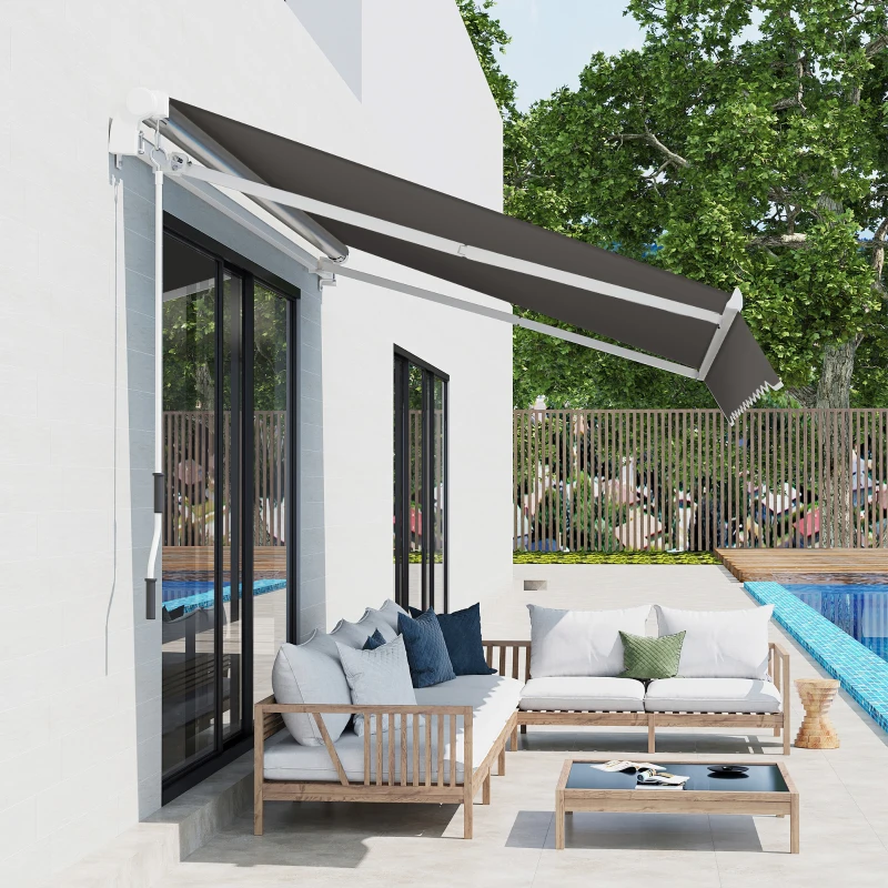 Outsunny Awning Canopy Manual Retractable Porch Sun Shade Shelter 3 x 2m Grey