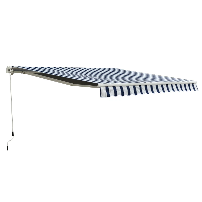 Outsunny Manual Retractable Awning, 3.5x2.5 m-Dark Blue/White Stripes