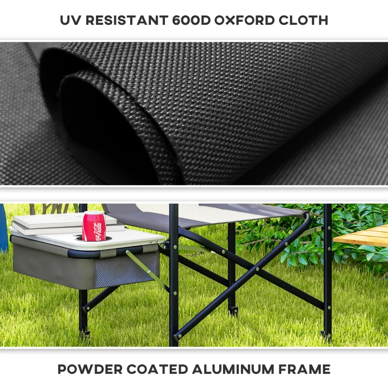 Folding Aluminium Camping Chair, with Cooler Bag Table - Grey