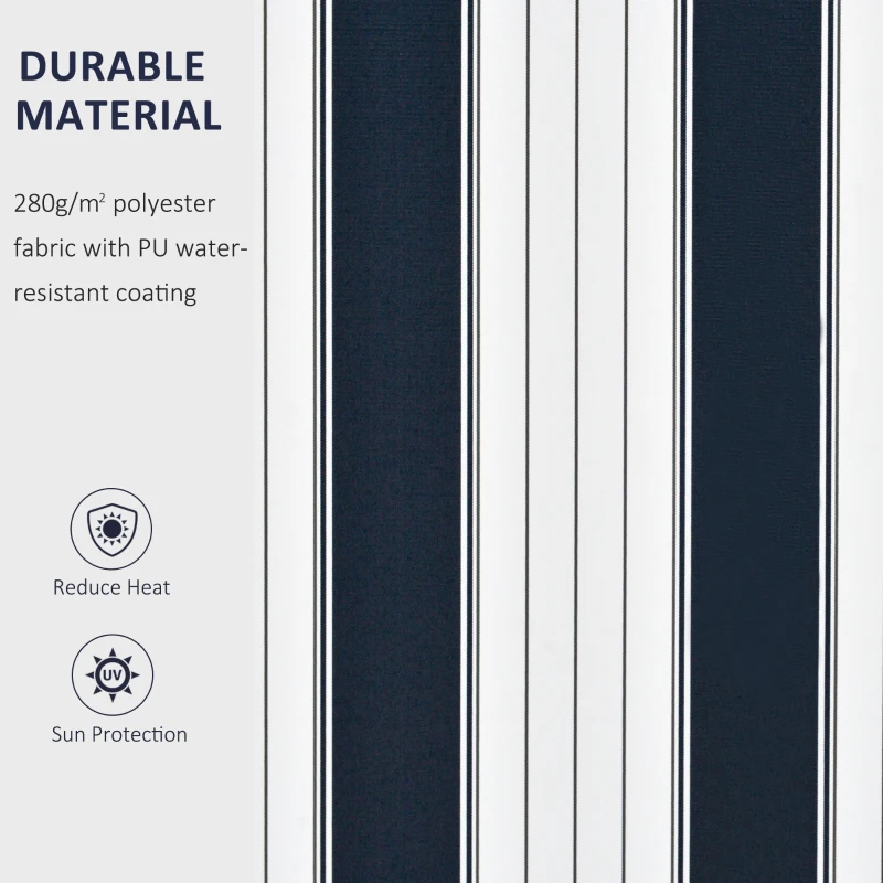 Outsunny Manual Retractable Awning, 3x2.5 m-Blue/White Stripes