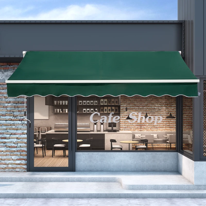 Outsunny 4x2.5m Manual Awning Window Door Sun Weather Shade w/ Handle Green