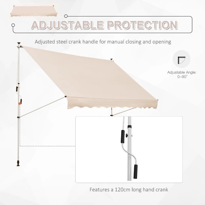Outsunny 3x1.5m  Adjustable Outdoor Aluminium Frame Awning Beige