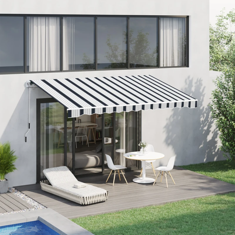 Outsunny Manual Retractable Awning, 4x3 m-Blue/White