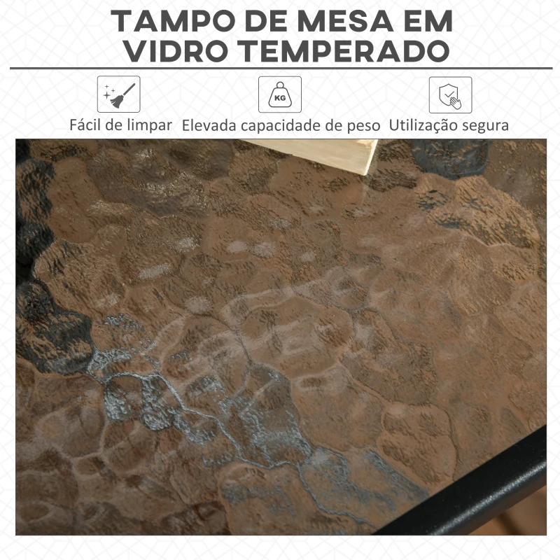 Outsunny Mesa de Jardim Quadrada 76x76x72 cm com Orifício para Chapéu de Sol e Tampo de Vidro Temperado para Pátio Terraço Preto
