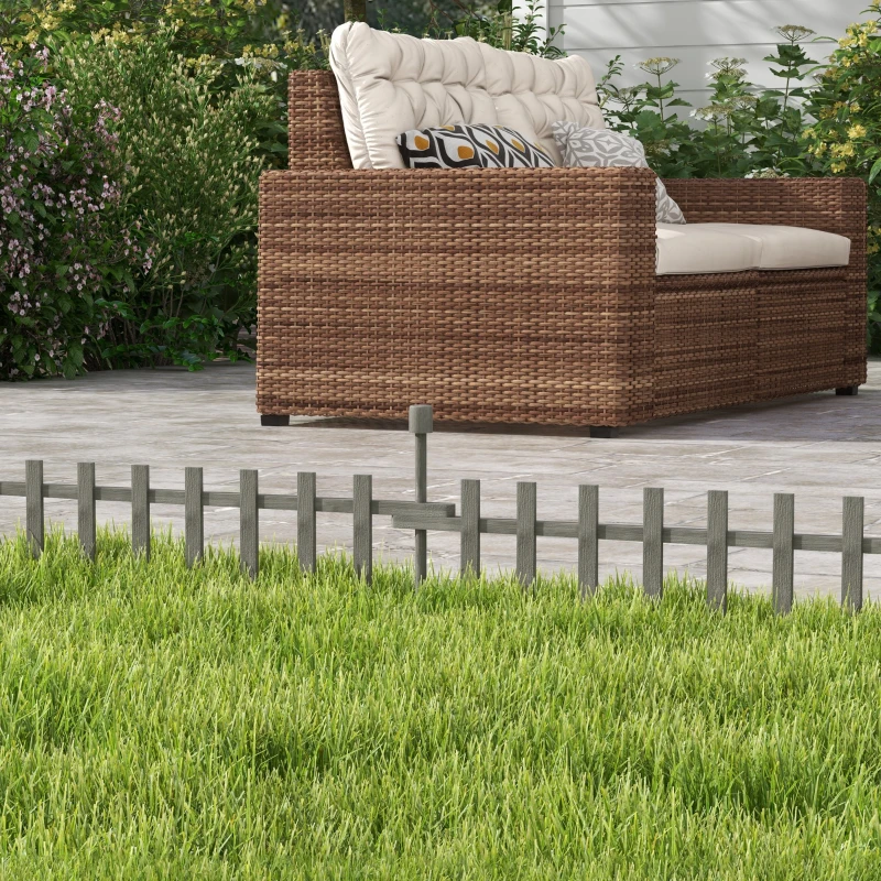 Outsunny 4PCs Wooden Garden Fencing Landscape Edging, Grey