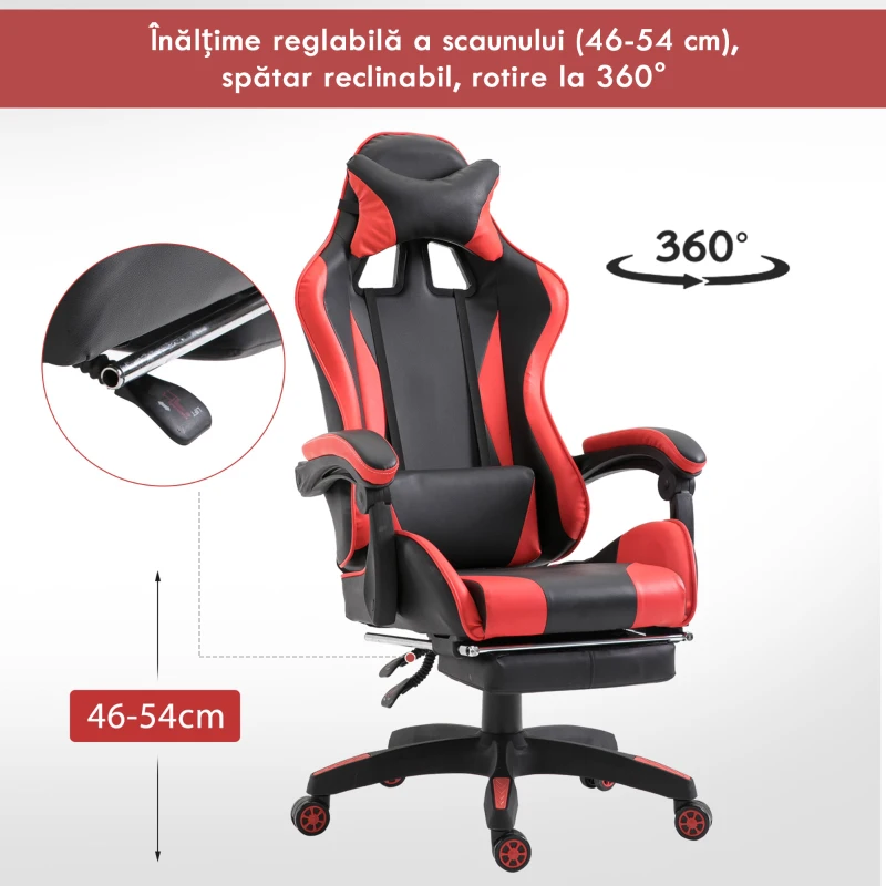 Vinsetto fotoliu de birou gaming, rabatabil, 66x60x127-134cm