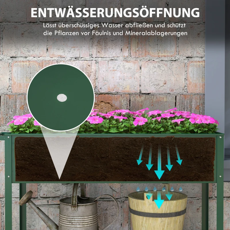 Outsunny Plantenbed Plantenbak, 1 Plank, 2 Wielen, 109 cm x 44 cm x 80 cm, Groen