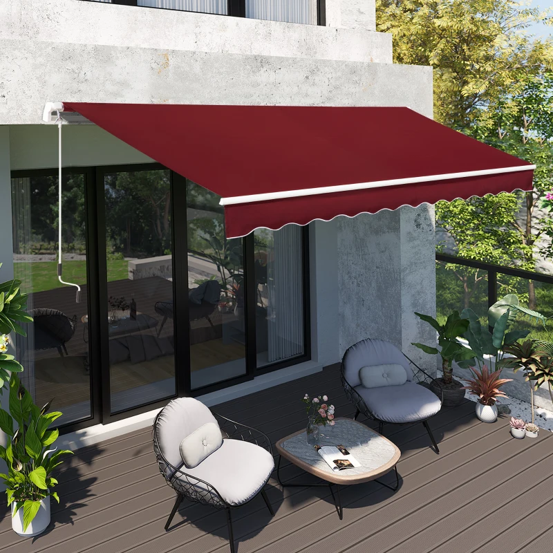Outsunny 4x2.5m Manual Awning Window Door Sun Weather Shade w/ Handle Red