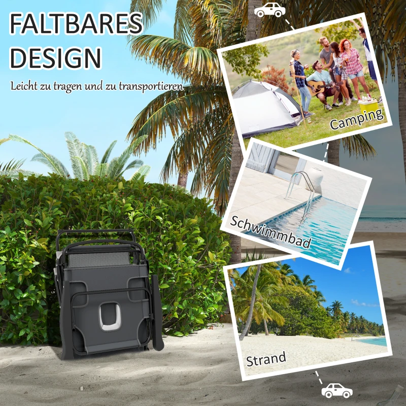 Outsunny Tuinstoel Ligstoel, opvouwbaar, weerbestendig, 194 cm x 72 cm x 89 cm, Zwart + Donkergrijs