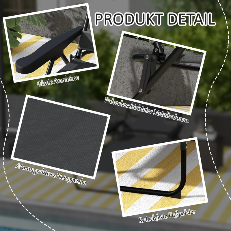 Outsunny Tuinstoel Ligstoel, opvouwbaar, weerbestendig, 194 cm x 72 cm x 89 cm, Zwart + Donkergrijs