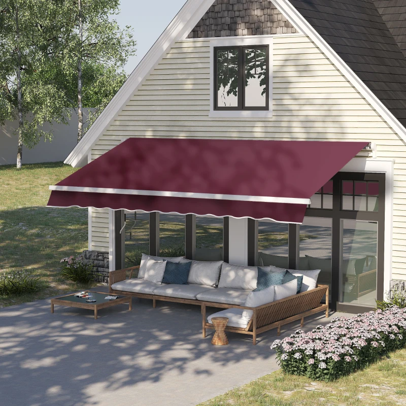 Outsunny 3x4m Retractable Manual Awning Sun Shade Canopy with Fittings and Crank Handle Wine Red