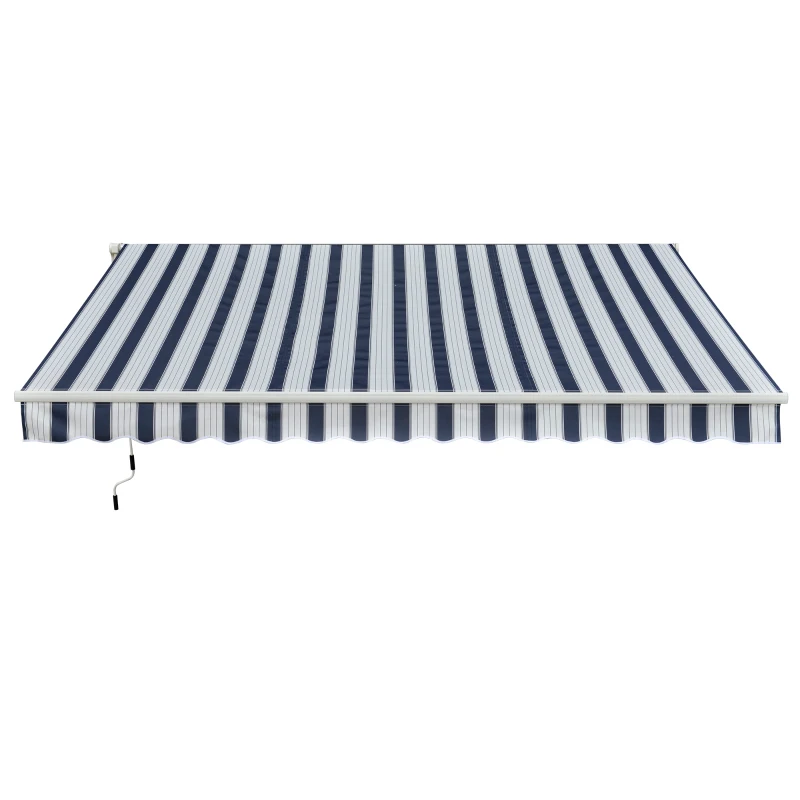 Outsunny Manual Retractable Awning, 3x2.5 m-Blue/White Stripes