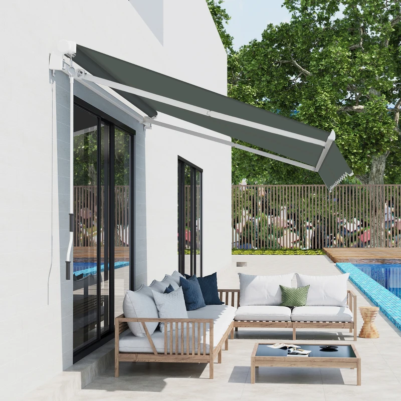 Outsunny 3.5M x 2.5M Manual Awning Canopy Retractable Sun Shade Shelter for Garden Patio