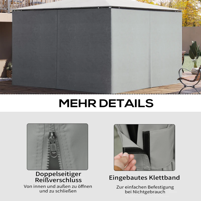 Outsunny Vervangingsgordijn voor paviljoen, set van 4, voor 3x4m paviljoens, 352x205cm, lichtgrijs