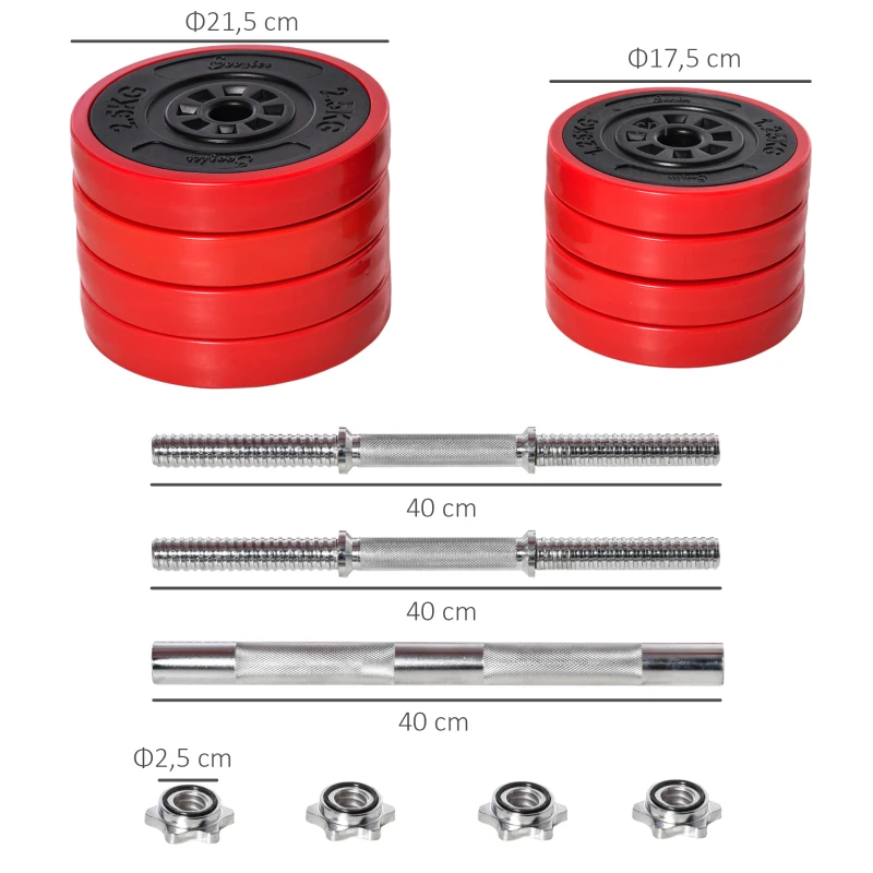 HOMCOM 20KGS Two-In-One Dumbbell & Barbell Adjustable Set Strength Muscle Exercise Fitness Plate Bar Clamp Rod Home Gym Sports Area