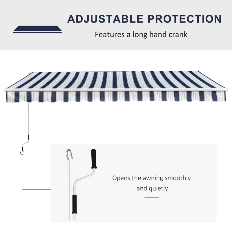 Outsunny Manual Retractable Awning, 3x2.5 m-Blue/White Stripes