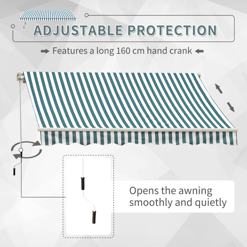 Outsunny Manual Retractable Awning, size (4m x3m)-Green/White Stripes