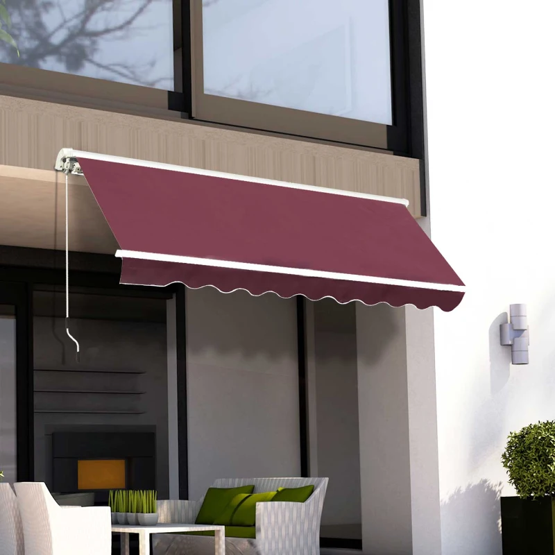 Outsunny Manual Retractable Awning, 3x2.5 m-Red