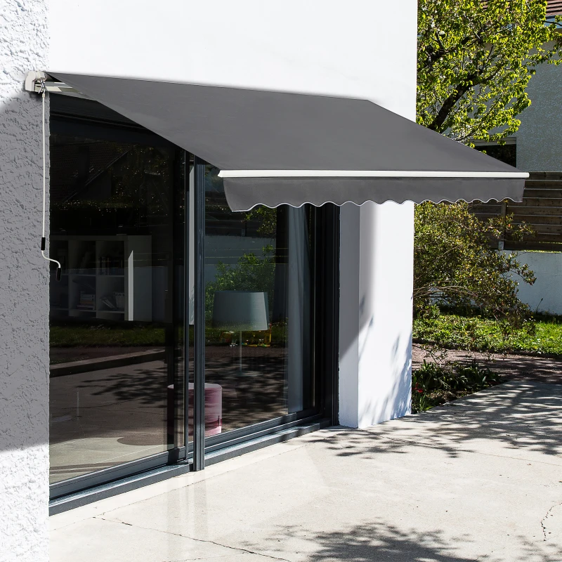 Outsunny 4x2.5m Manual Awning Window Door Sun Weather Shade w/ Handle Grey