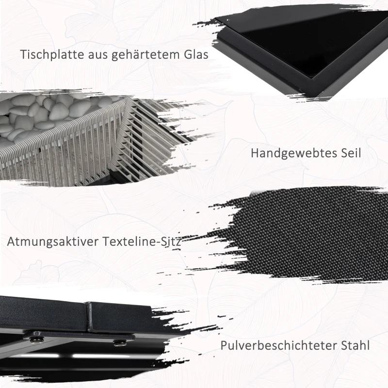 Outsunny 5-delige tuinmeubelset, tuinset voor buiten, weerbestendig, 1 tafel, 4 stoelen, lichtgrijs + zwart