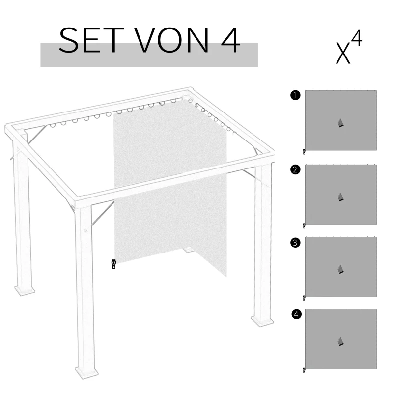 Outsunny Vervangingsgordijn voor paviljoen, set van 4, voor 3x3m paviljoens, 302x205cm, lichtgrijs