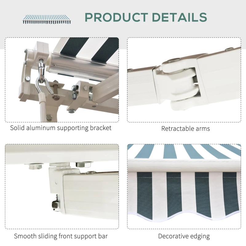 Outsunny Retractable Awning, 2.5x2 m-Dark Green/White