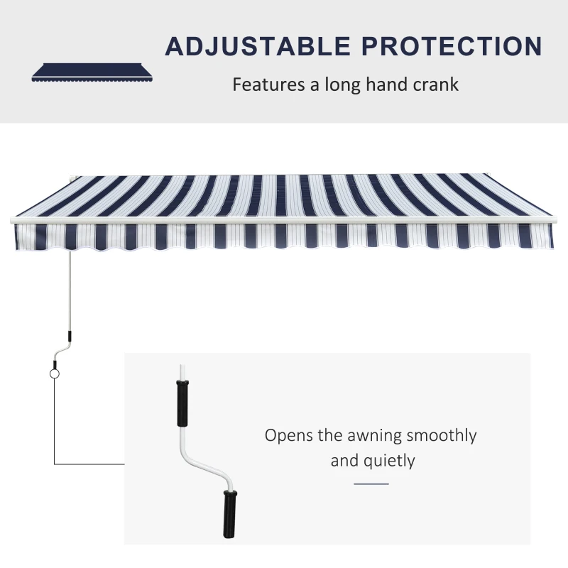 Outsunny Manual Retractable Awning, 3.5x2.5 m-Dark Blue/White Stripes