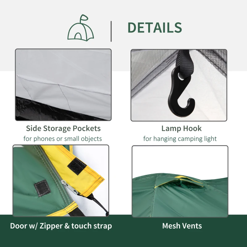 Outsunny Camping Dome Tent 2 Room for 3-4 Person with Weatherproof Vestibule Backpacking Tent Large Windows Lightweight for Fishing & Hiking Green
