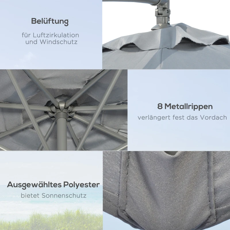 Outsunny Ampelscherm Parasol Tuinscherm, inclusief kruisvoet, weerbestendig, 292 cm x 292 cm x 247 cm, Grijs
