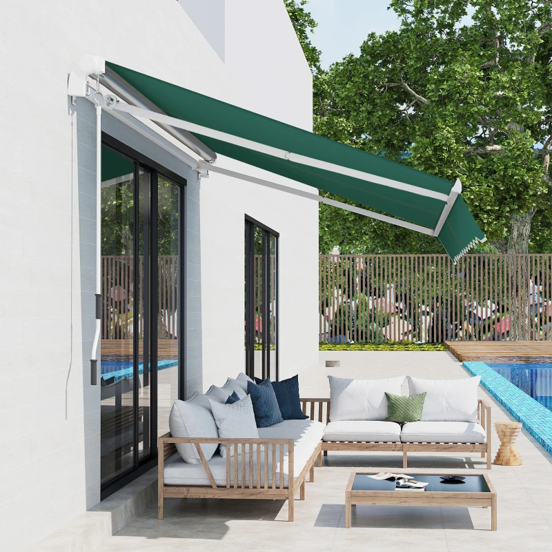 Outsunny Awning Canopy Manual Retractable Porch Sun Shade Shelter 3 x 2m Green
