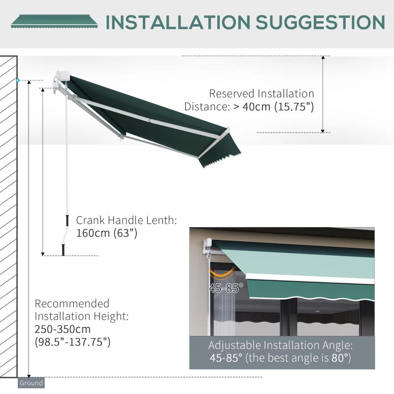 Outsunny Manual Retractable Awning, 2.5x2 m-Dark Green