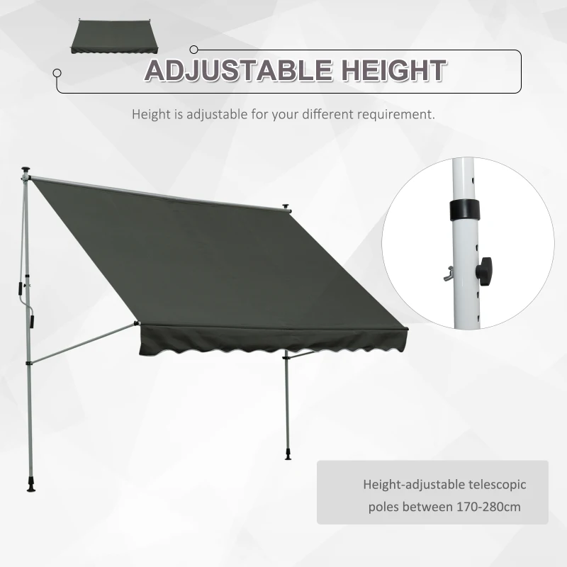 Outsunny 3x1.5m  Adjustable Outdoor Aluminium Frame Awning Grey