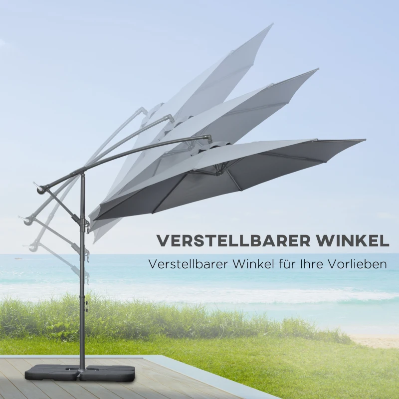 Outsunny Ampelscherm Parasol Tuinscherm, inclusief kruisvoet, weerbestendig, 292 cm x 292 cm x 247 cm, Grijs