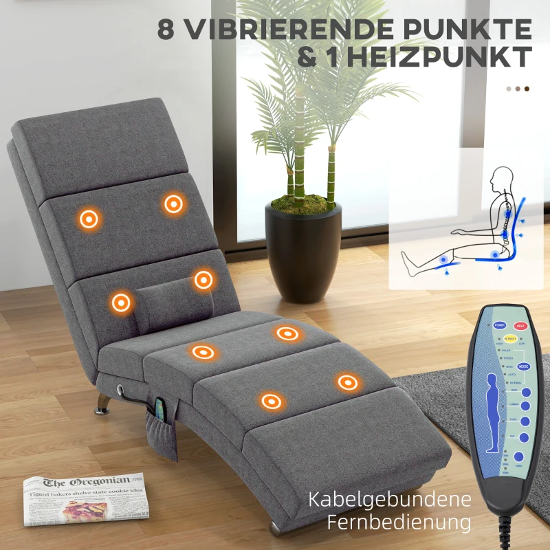HOMCOM Massagestoel Relaxstoel Ligstoel 8 vibratiepunten, 5 modi, 8 vibratiepunten, 56 x 168 x 84 cm, Grijs