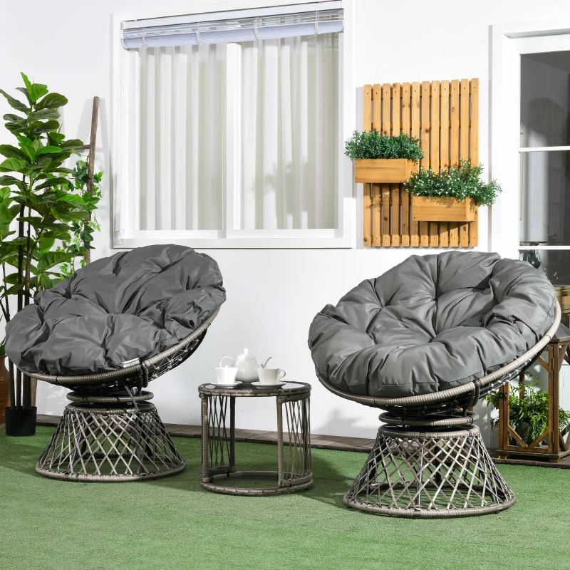 Outsunny Three-Piece Rattan Garden Moon Chair Set - Grey