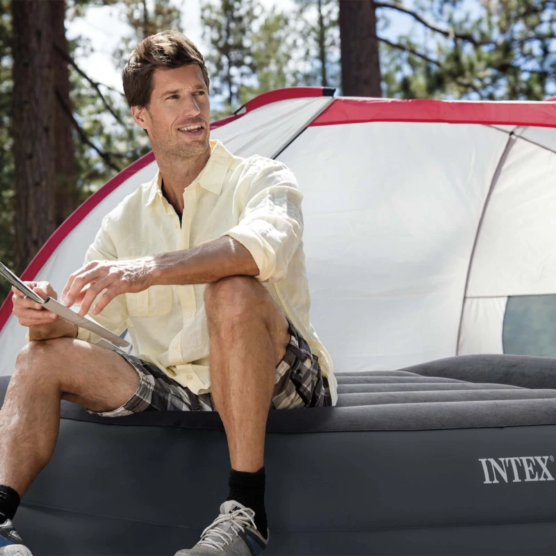 INTEX 64124ND - Materasso Dura-Beam Pillow Rest Matrimoniale Con Tecnologia Fiber Tech, Pompa Elettrica Incorporata 152X203X42 Cm