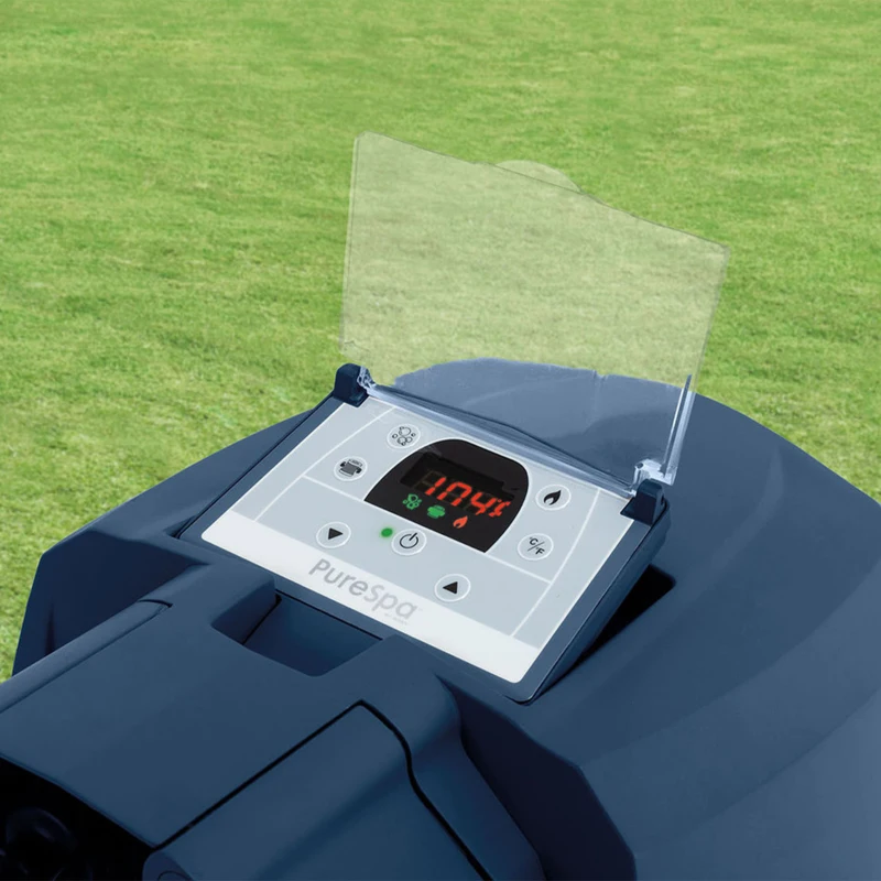 INTEX 28430EX - Purespa Plus Bubble Massage Set Navy 196X71Cm 4 Posti Con Pompa, Riscaldatore, Sistema Di Purificazione Acqua, 140 Getti, Telo Base, Telo Copertura, Dispenser Di Cloro, 2 Poggia Testa